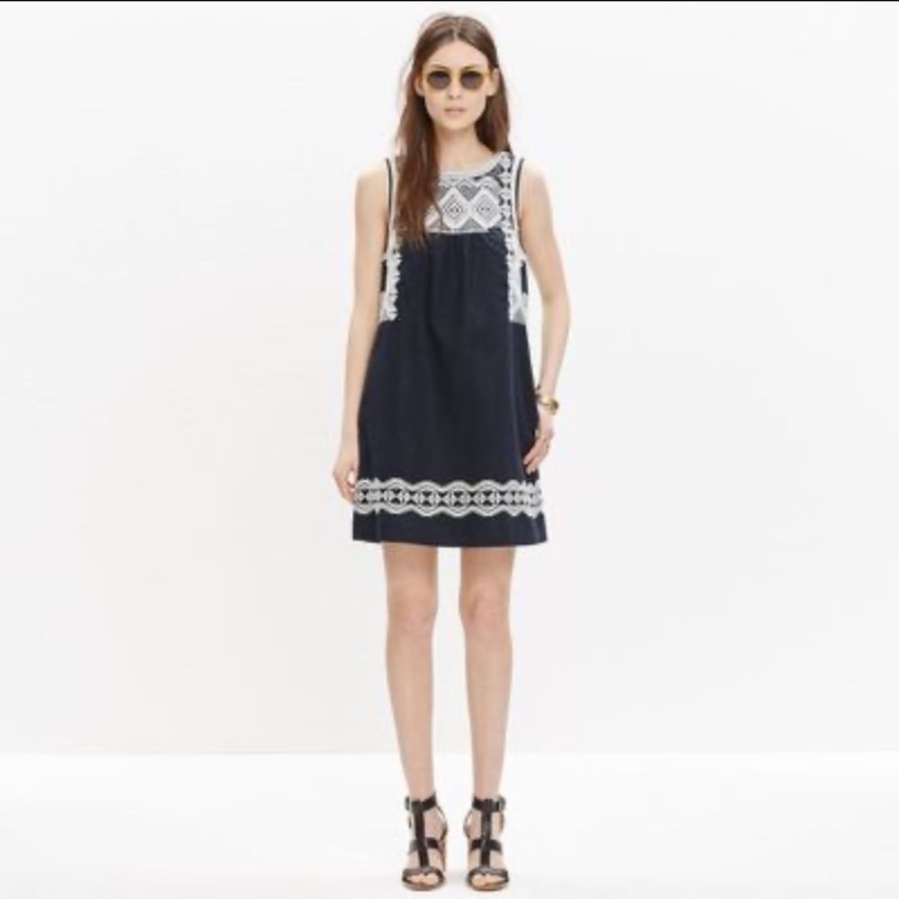 NWOT Madewell Blk Cotton Embroidered Dress. Sz XS.